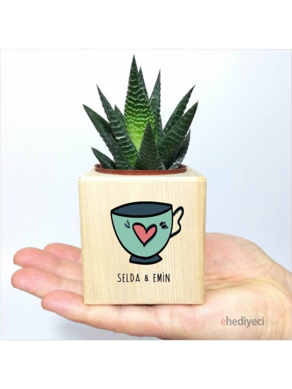Kişiye Özel Ahşap Love Temalı Saksıda Sukulent&hellip;