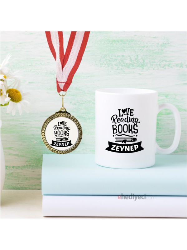 Kişiye Özel Kupa Love Reading Beyaz Bardak Ve Madalya&hellip;