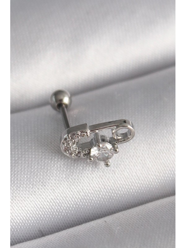 Çelik Gümüş Taşlı 316L Renk Zirkon Toplu İğne Tragus&hellip;