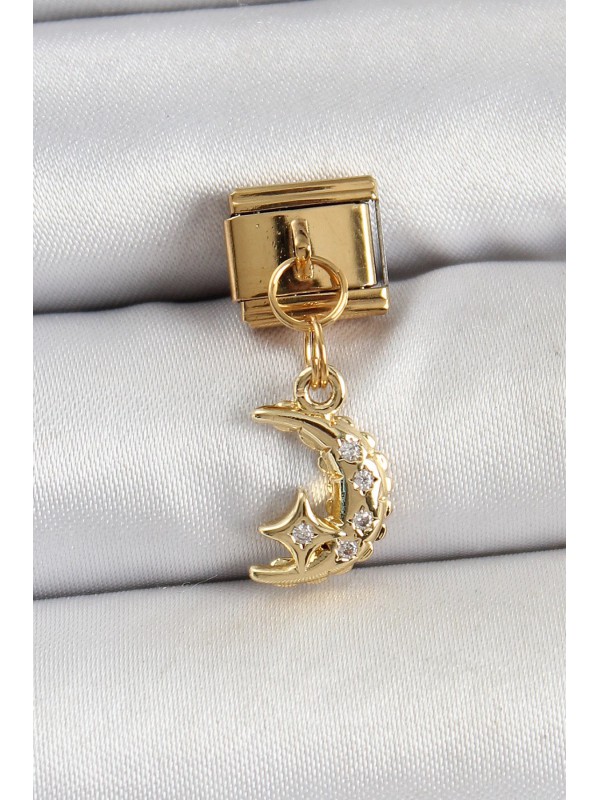 Çelik Taşlı 316L Sallantılı Zirkon Ay Gold Renk… Çelik Taşlı 316L Sallantılı Zirkon Ay Gold Renk…
