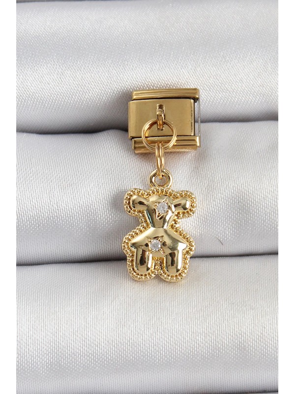 Çelik Taşlı 316L Sallantılı Zirkon Ayıcık Gold Renk&hellip;
