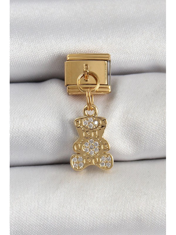 Çelik Taşlı 316L Sallantılı Zirkon Ayıcık Gold Renk&hellip;