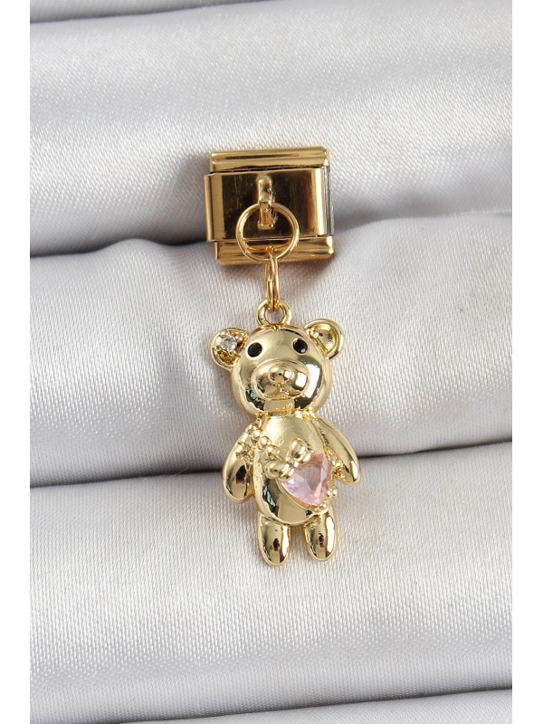 Çelik Taşlı 316L Sallantılı Zirkon Ayıcık Gold Renk&hellip;