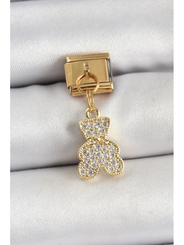 Çelik Taşlı 316L Sallantılı Zirkon Ayıcık Gold Renk&hellip;