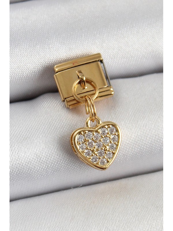 Çelik Taşlı Kalp 316L Sallantılı Zirkon Gold Renk&hellip;