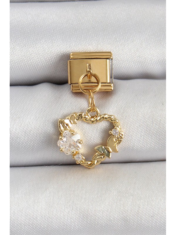 Çelik Taşlı Kalp 316L Sallantılı Zirkon Gold Renk&hellip;