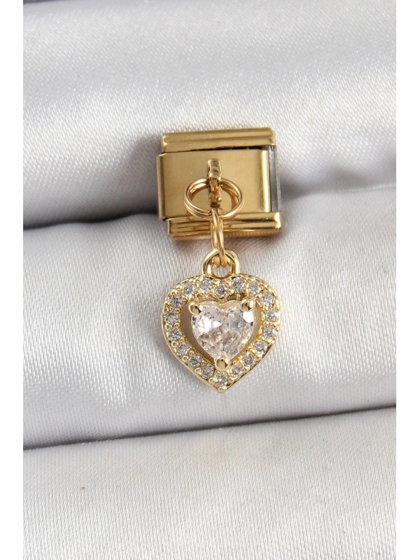 Çelik Taşlı Kalp 316L Sallantılı Zirkon Gold Renk… Çelik Taşlı Kalp 316L Sallantılı Zirkon Gold Renk…