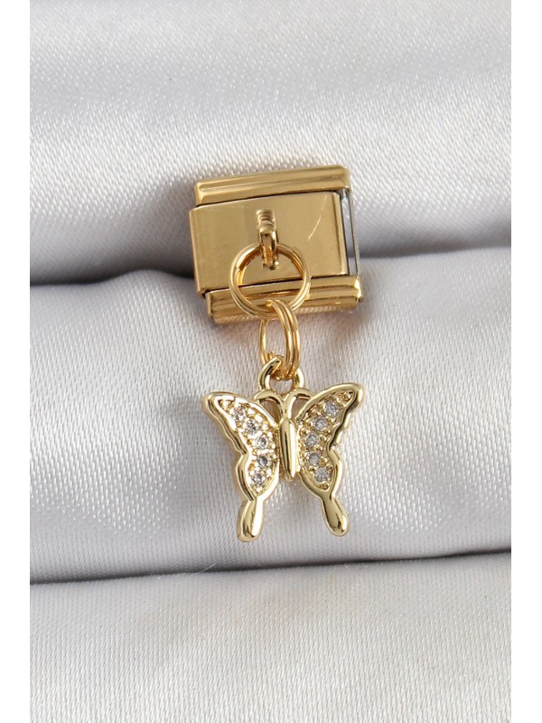 Çelik Taşlı 316L Sallantılı Zirkon Kelebek Gold Renk&hellip;