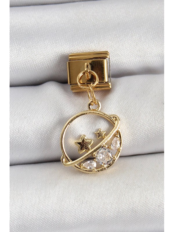 Çelik Taşlı 316L Sallantılı Zirkon Satürn Gold Renk&hellip;
