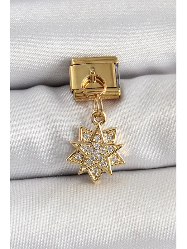 Çelik Taşlı 316L Sallantılı Zirkon Yıldız Gold Renk&hellip;