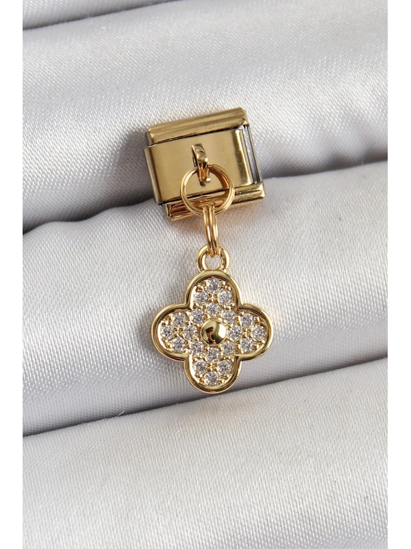 Çelik Taşlı 316L Sallantılı Zirkon Yonca Gold Renk… Çelik Taşlı 316L Sallantılı Zirkon Yonca Gold Renk…