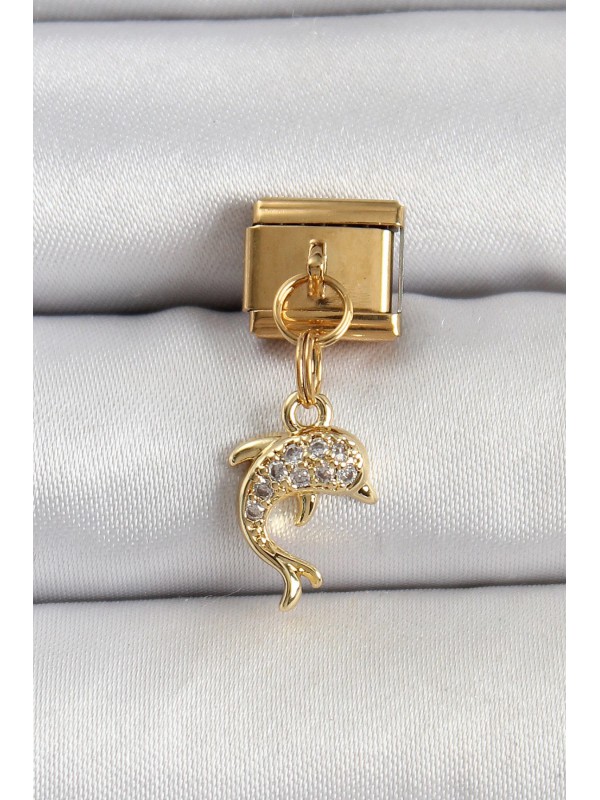 Çelik Taşlı 316L Sallantılı Zirkon Yunus Balığı Gold&hellip;