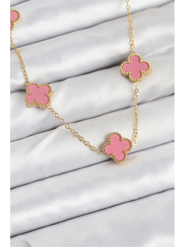 Çelik Kadın Kolye Zincir 316L Gold Pembe Renk Yonca&hellip;