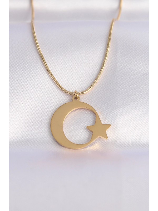 Çelik Kolye Zincir 316L Gold Renk Ay Yıldız Unisex… Çelik Kolye Zincir 316L Gold Renk Ay Yıldız Unisex…