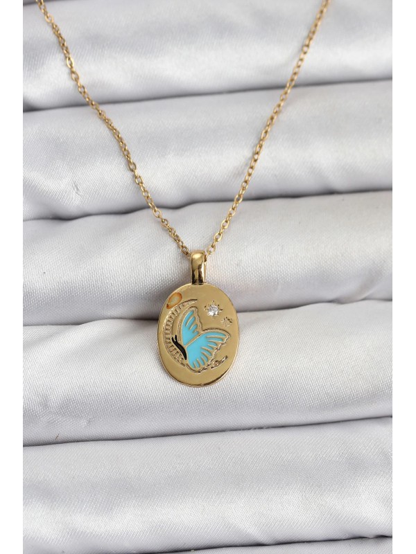 Çelik Kadın Kolye Zincir 316L Gold Renk Kelebek Figür&hellip;