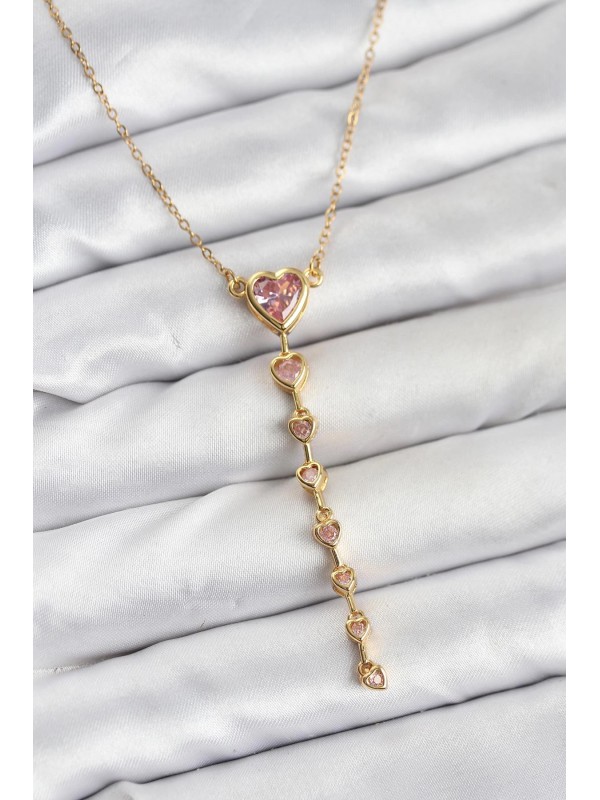 Çelik Kadın Kolye Zincir Kalp 316L Gold Renk Pembe&hellip;