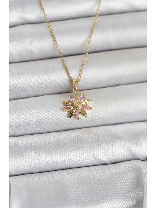 Çelik Kadın Kolye Zincir 316L Gold Renk Pembe Papatya&hellip;