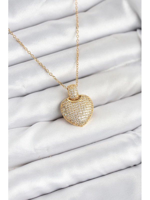 Çelik Kadın Kolye Zincir Taşlı 316L Gold Renk Zirkon&hellip;
