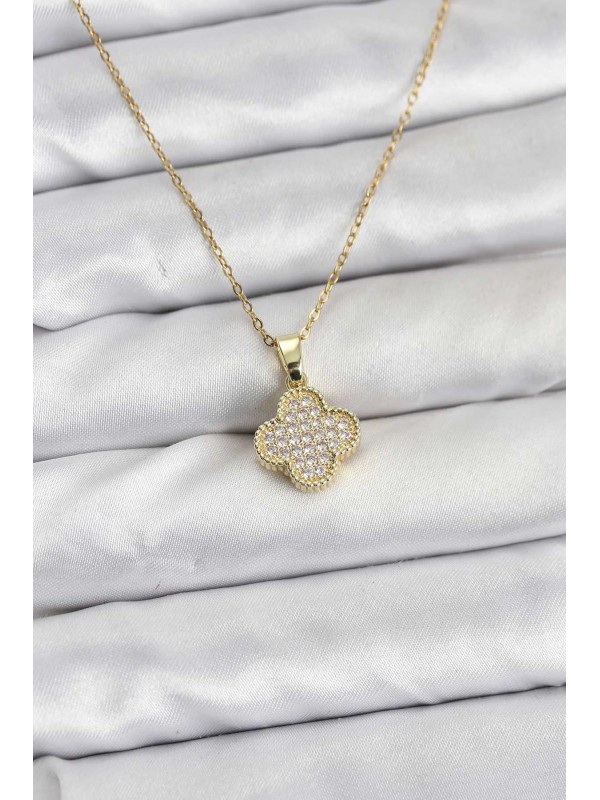 Çelik Kadın Kolye Zincir Taşlı 316L Gold Renk Zirkon&hellip;