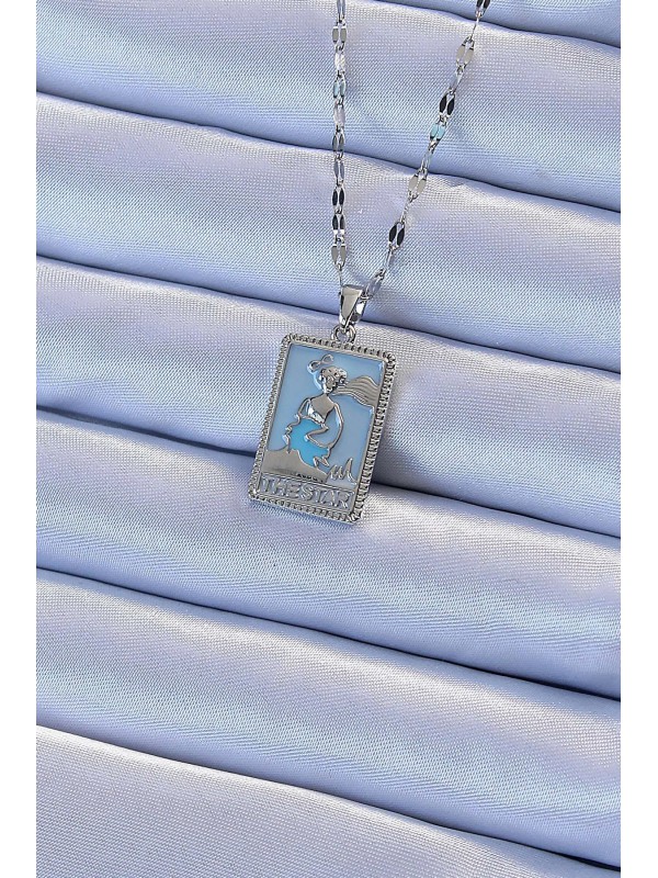 Çelik Gümüş Kolye Zincir 316L Renk Mavi Mineli Tarot&hellip;