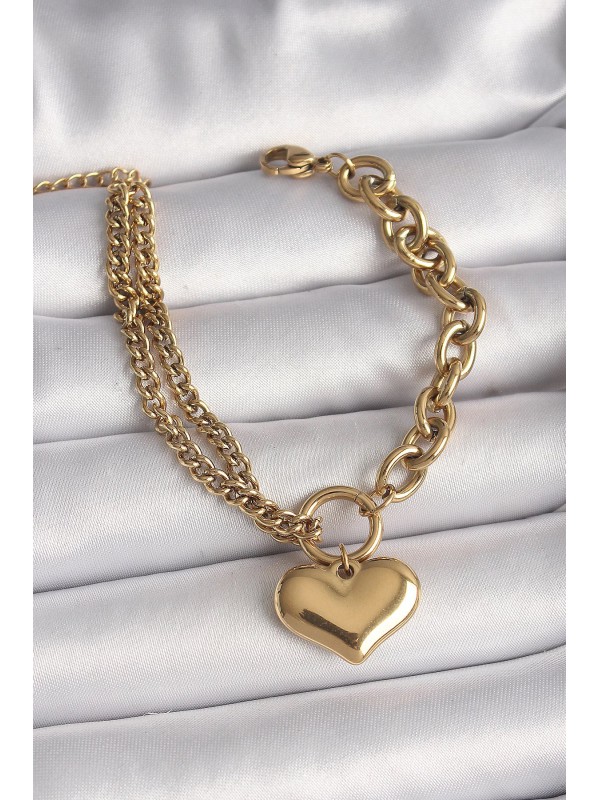 Çelik Kadın Bileklik Zincir Kalp 316L Gold Renk 2 Li&hellip;