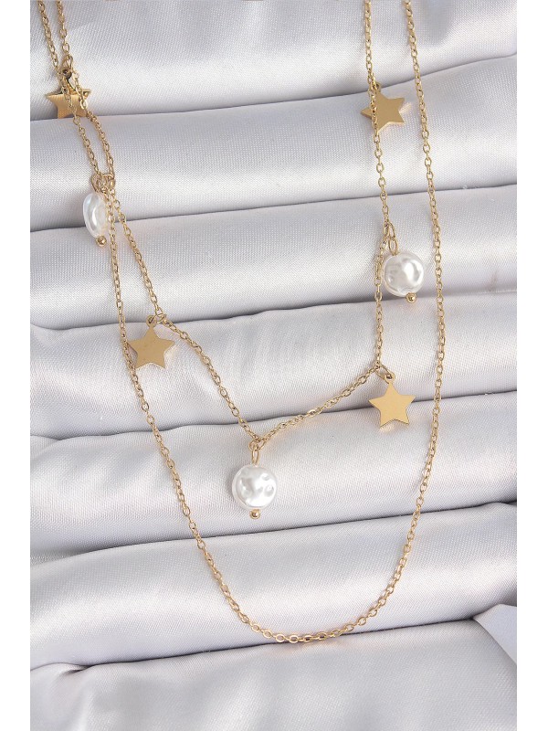Çelik Kadın Kolye Zincir 316L Gold Renk 2 Li Sallantı&hellip;