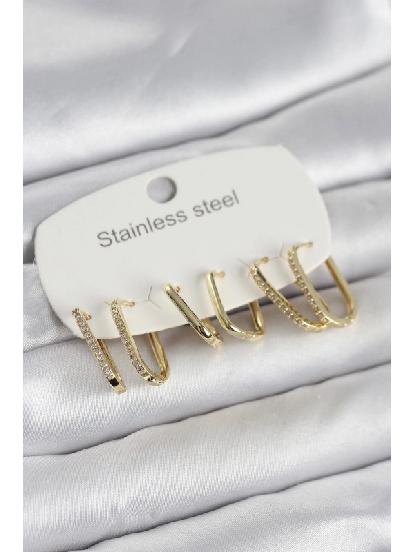 Çelik Kadın Küpe 316L Gold Renk 6 Lı Set Geometrik… Çelik Kadın Küpe 316L Gold Renk 6 Lı Set Geometrik…