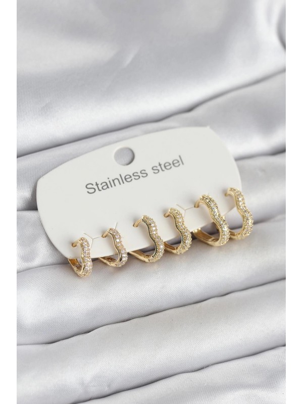 Çelik Kadın Küpe Kalp 316L Gold Renk 6 Lı Set Form&hellip;