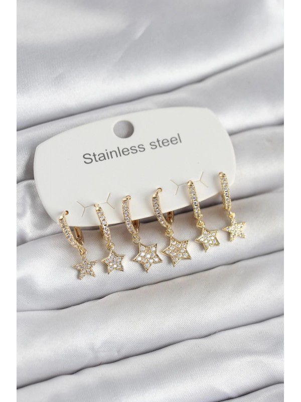 Çelik Kadın Küpe 316L Gold Renk 6 Lı Set Yıldız… Çelik Kadın Küpe 316L Gold Renk 6 Lı Set Yıldız…