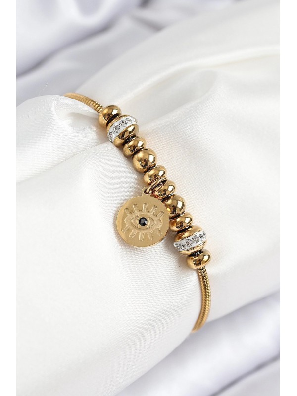 Çelik Kadın Bileklik Taşlı Göz 316L Zirkon Charm Gold&hellip;