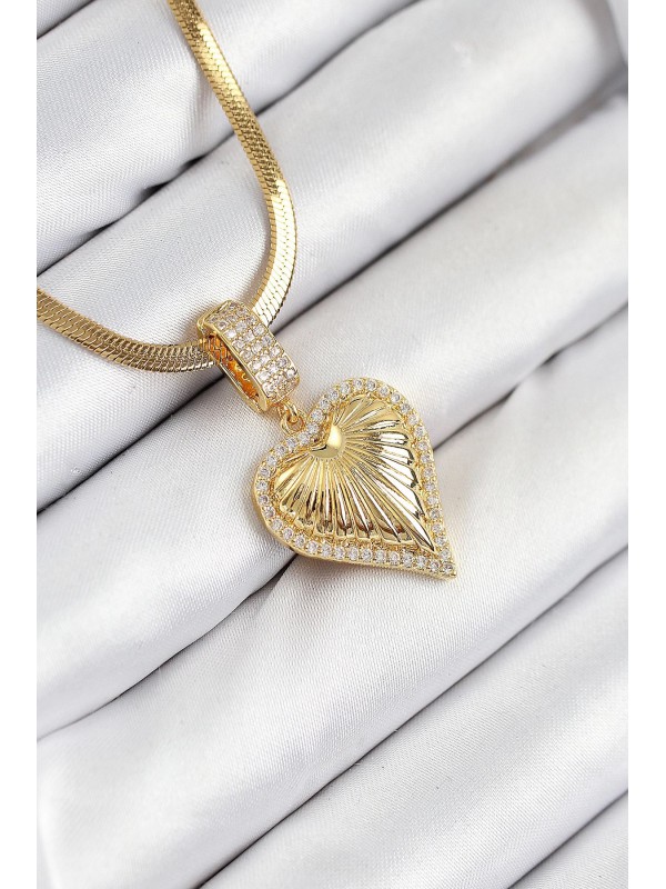 Çelik Kadın Kolye Taşlı Kalp 316L Zirkon Gold Renk&hellip;