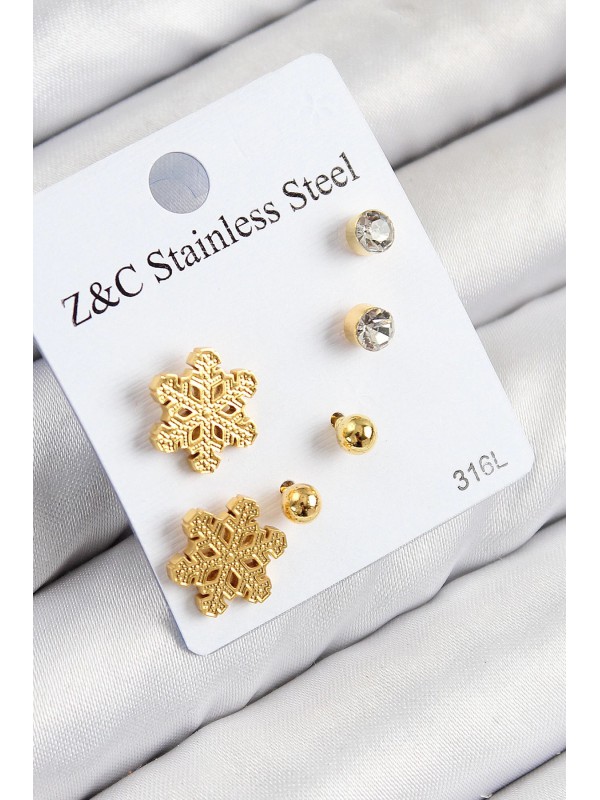 Çelik Kadın Küpe Taşlı 316L Zirkon Kar Tanesi Gold… Çelik Kadın Küpe Taşlı 316L Zirkon Kar Tanesi Gold…