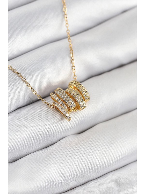 Çelik Kadın Kolye Taşlı 316L Zirkon Sarmal Gold Renk&hellip;