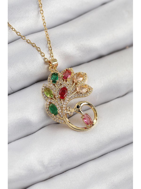 Çelik Kadın Kolye Taşlı 316L Zirkon Tavus Kuşu Gold… Çelik Kadın Kolye Taşlı 316L Zirkon Tavus Kuşu Gold…