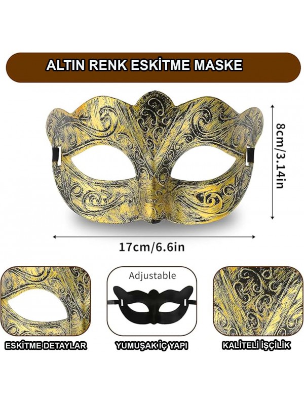 Altın Renk Eskitme Maskeli Balo Maskesi Venedik Tarzı&hellip;