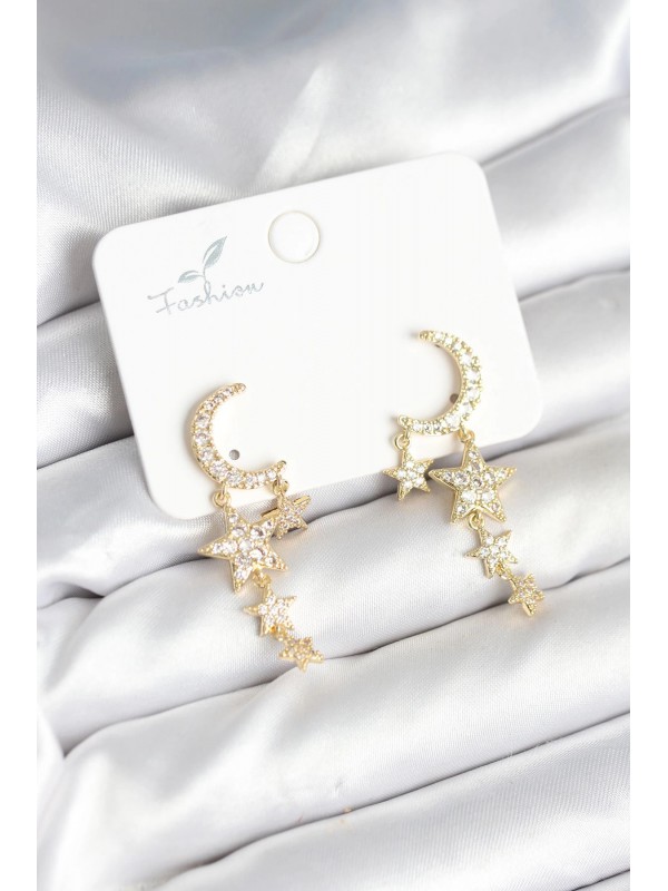Kadın Küpe Ay Ve Yıldız Gold Renk Pirinç&hellip;