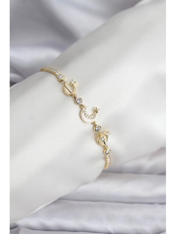 Kadın Bileklik Taşlı Charmlı Zirkon Gold Renk Su Yolu&hellip;