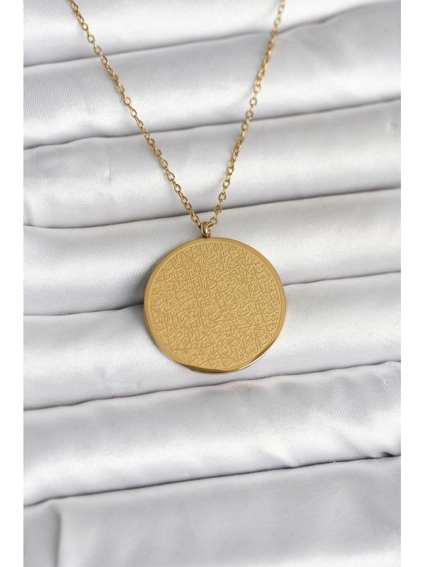 Çelik Kolye 316L Gold Renk Ayetel Kürsi Ve Allah Yazılı&hellip;