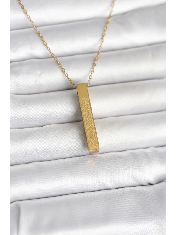 Çelik Kolye 316L Gold Renk Ayetel Kürsi Yazılı Bar&hellip;