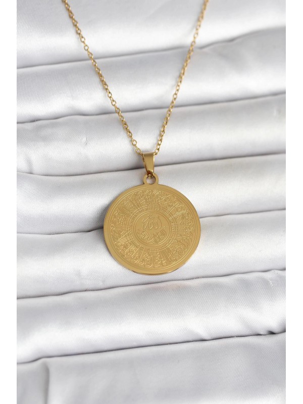 Çelik Kolye 316L Gold Renk Ayetel Kürsi Yazılı&hellip;