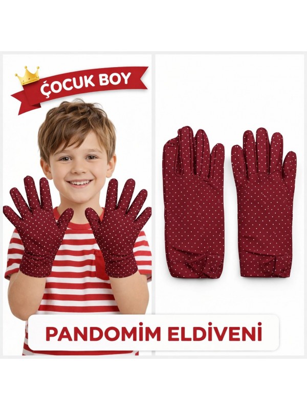 Çocuk Boy Pandomim Eldiveni Beyaz Puantiyeli Bordo&hellip;