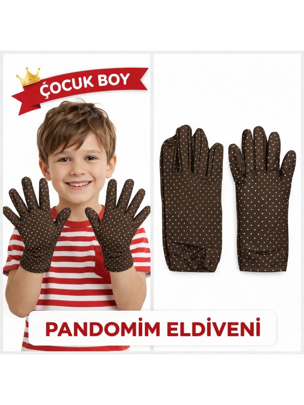 Çocuk Boy Pandomim Eldiveni Beyaz Puantiyeli Kahve&hellip;