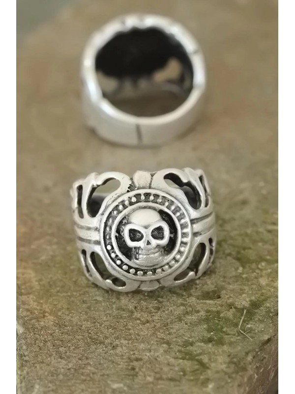 Gümüş Erkek Yüzük Eskitme Renk Metal Kuru Kafa Tasarım&hellip;