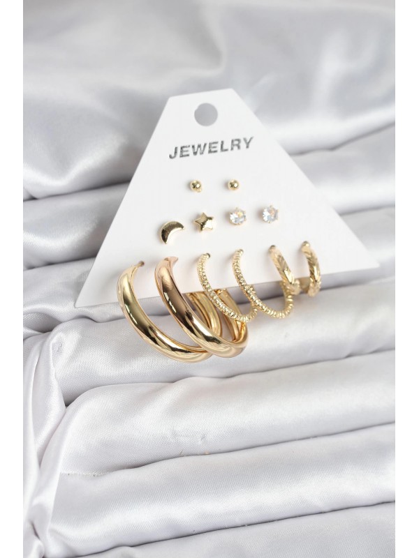 Kadın Küpe Gold Renk 6 Çiftli Pirinç Seti… Kadın Küpe Gold Renk 6 Çiftli Pirinç Seti…