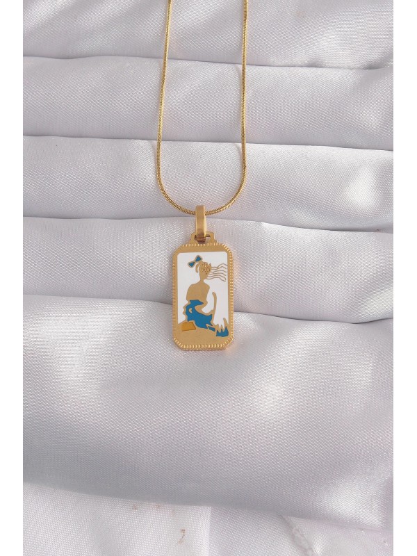 Çelik Kolye 316L Gold Renk Beyaz Mineli Kız Figür Tarot… Çelik Kolye 316L Gold Renk Beyaz Mineli Kız Figür Tarot…