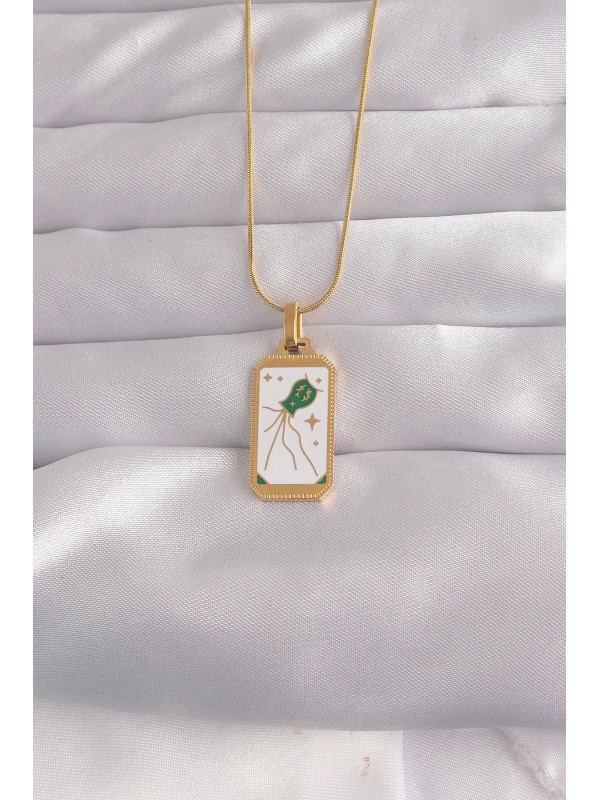 Çelik Kolye 316L Gold Renk Beyaz Mineli Tarot… Çelik Kolye 316L Gold Renk Beyaz Mineli Tarot…