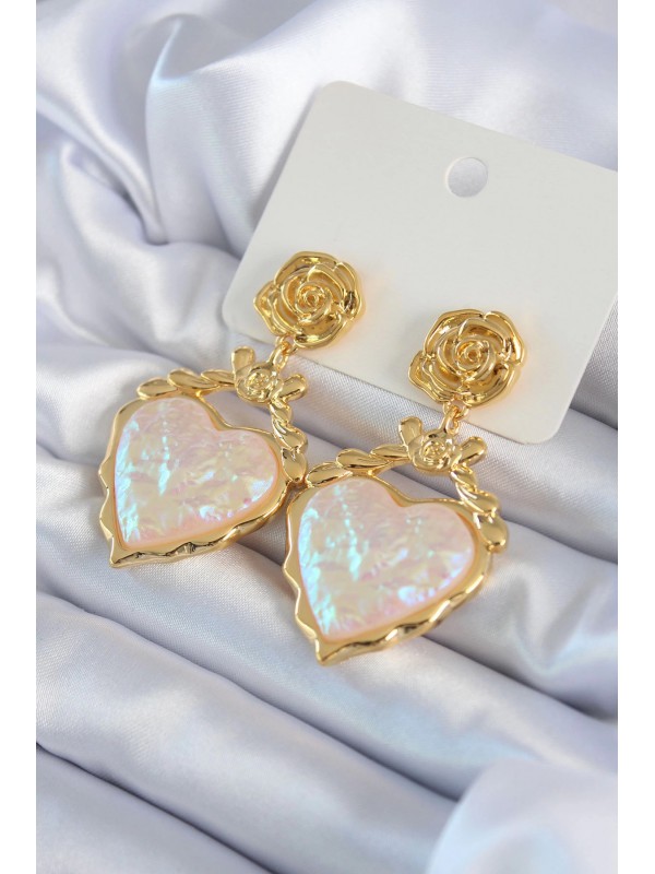 Kadın Küpe Kalp Gold Renk Gül Sallantı Pirinç VİP&hellip;