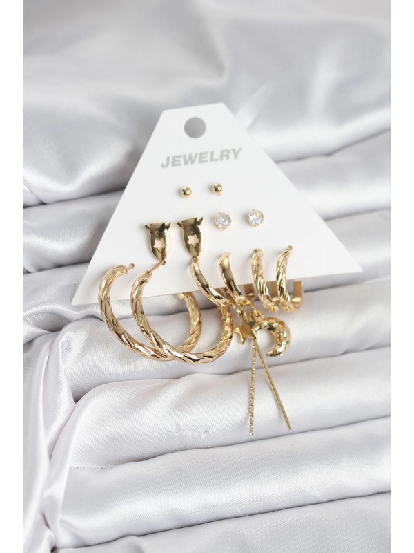 Kadın Küpe Gold Renk Pirinç 6 Lı Seti&hellip;