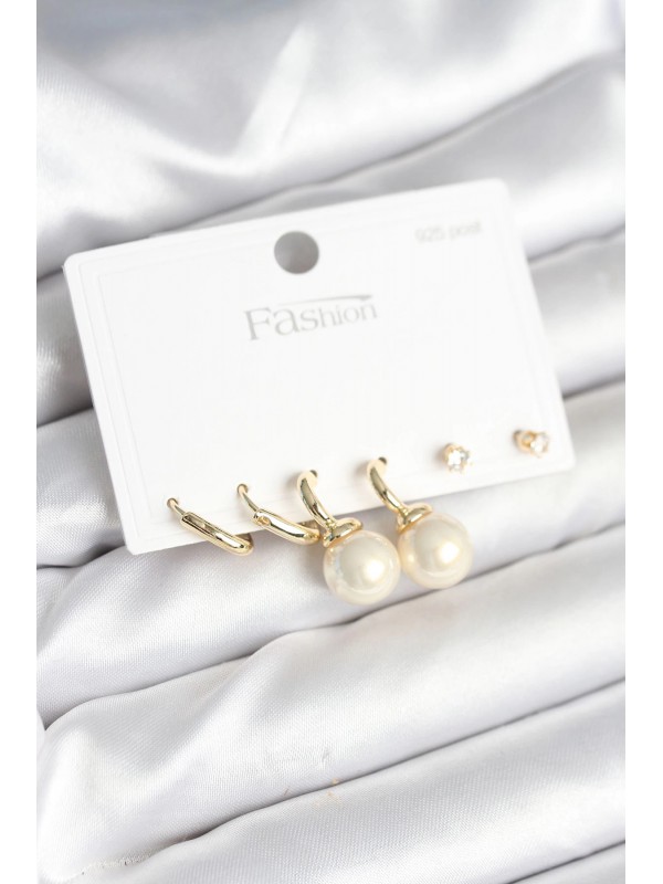 Gümüş Kadın Küpe Gold Renk Pirinç 925 Ayar Çivili Seti&hellip;