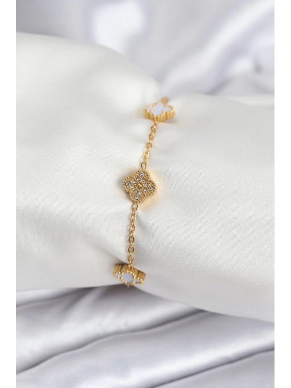 Çelik Kadın Bileklik Taşlı 316L Gold Renk Beyaz Ve&hellip;